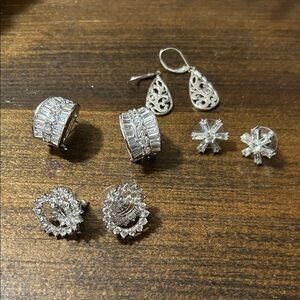 4 pairs of Bling Elegant Silver Earrings Set lot Sparkly